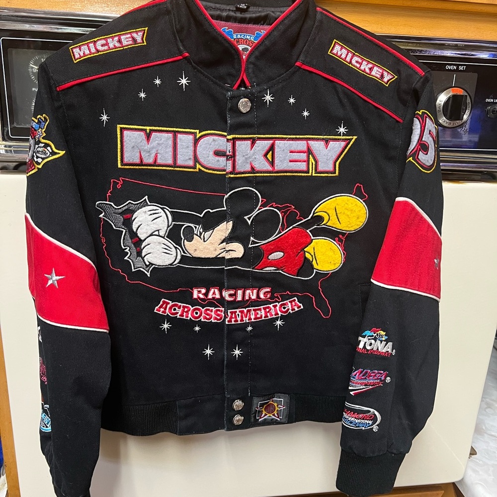 Disney Black and Red Mickey Racing Varsity Jacket